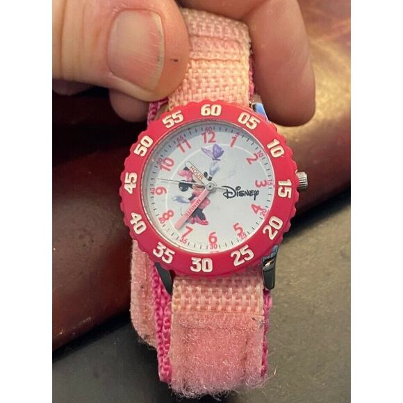 Girl's 32mm Minnie Mouse Disney eWatch Factory Watch, Canvas Band, Rotating Beze - Picture 2 of 3